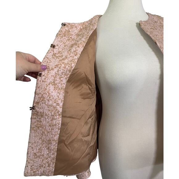 Red Valentino Metallic Textured Boucle Peplum Jacket Shimmer Pink Tan IT 44 US 6 - Picture 4 of 14